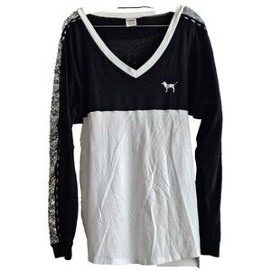 Victorias Secret PINK Womens Top, XL, Black White, Y2K, Silver Sequins, ***READ